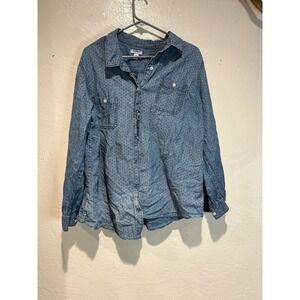 Old Navy Womens XXL Blue Polka Dot Chambray Button Down Shirt Long Sleeve Cotton